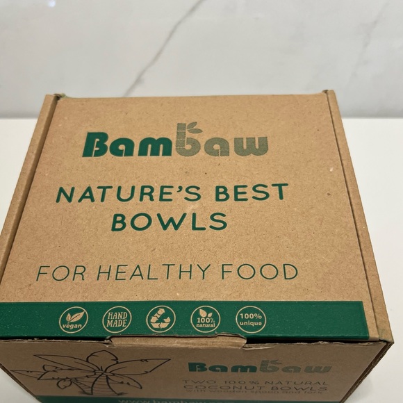 BAMBAW COCONUT SET WITH WOODEN CUTLERY SET OF TWO WOODEN BOWLS - Picture 14 of 15